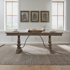 Americana Farmhouse Trestle Table 24" Removable Leaf - Dusty Taupe Oak