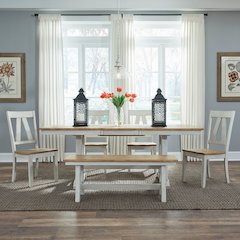Lindsey Farm 6 Piece Trestle Table Set - Dining Bench, 4 Splat Back Chairs