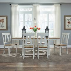Lindsey Farm 7 Piece Trestle Table Set - 6 Splat Back Chairs - Weathered White