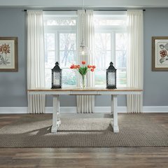 Lindsey Farm Trestle Table 18" Self Storiing Butterfly Leaf - Weathered White