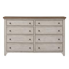 Farmhouse Reimagined 8 Drawer Dresser in Antique White w/ Chestnut Top