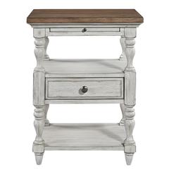 Farmhouse Reimagined 1 Drawer Night Stand in Antique White w/ Chestnut Top