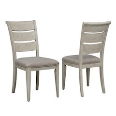 Linen-Upholstered Ladder Back Farmhouse Dining Chairs, White, Set of 2