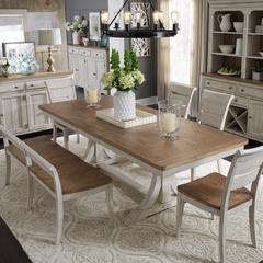 Farmhouse Reimagined 6 Piece Trestle Set in Antique White w/ Chestnut Top