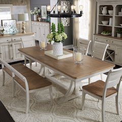 Reimagined 6 Piece Trestle Table Set - Dining Bench, 4 Ladder Back Chairs, 18"