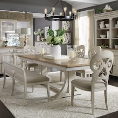 Reimagined 6 Piece Upholstered Trestle Table Set - Dining Bench, 4 Splat Back