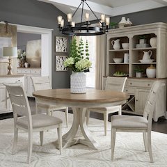 Reimagined Opt 5 Piece Pedestal Table Set - 4 Ladder Back Chairs, 12" Leaf