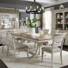 Reimagined Opt 6 Piece Trestle Table Set - Dining Bench, 4 Upholstered Ladder
