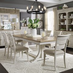 Reimagined Opt 7 Piece Trestle Table Set - 6 Ladder Back Chairs, 18" Leaf
