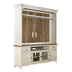 Farmhouse Reimagined Entertainment Center - Antique White with Chestnut Tops