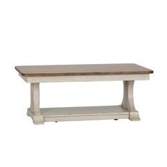 Farmhouse Reimagined Rectangular Cocktail Table in Antique White w/ Chestnut Top