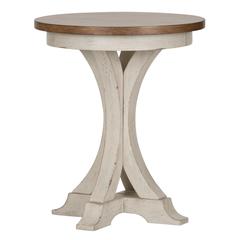 Farmhouse Reimagined Round Chair Side Table in Antique White w/ Chestnut Top