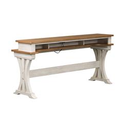 Farmhouse Reimagined Console Bar Table in Antique White w/ Chestnut Top