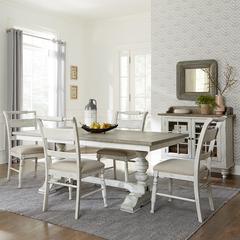 Whitney 5 Piece Trestle Table Set - Antique Linen w/ Weathered Gray