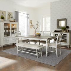 Whitney 6 Piece Rectangular Table Set in Antique Linen w/ Weathered Gray