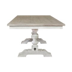 Whitney 7 Piece Trestle Table Set - Antique Linen w/ Weathered Gray