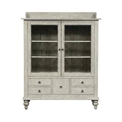 Oak Veneer Curio Cabinet with Glass Doors and Built-In Lighting, White