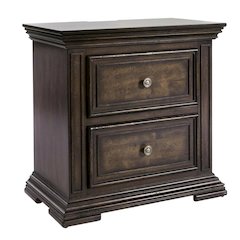 Brown Nightstand with Two Drawers and Charging Station for Bedroom Storage