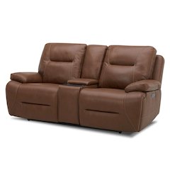 Power Recline Loveseat with Console, Charging Ports - Dakota Saddle Leather