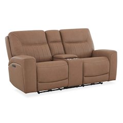 Power Recline Loveseat with Console, Charging Ports - Butternut Leather