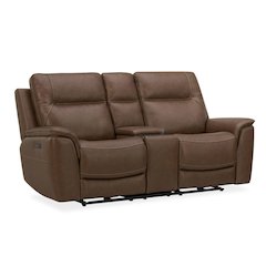 Collins Triple Power Reclining Loveseat with Console - York Chestnut Leather