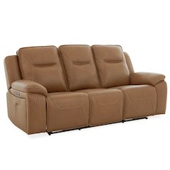 Power Recline Sofa with Charging Ports, Heat and Massage- York Butternut Leather