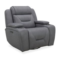 Recliner Armchair with Power Recliner, Charging Port - Aline Blue Gray Leather