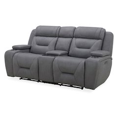 Power Recline Loveseat with Console, Charging Ports - Aline Blue Gray Leather