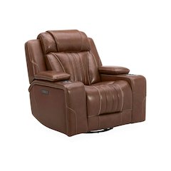Recliner Armchair with Power Recline, Charging Port - Nature Chestnut Leather