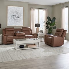 Beckham Power Recline Set with Sofa & Recliner - Aline Saddle Brown Leather
