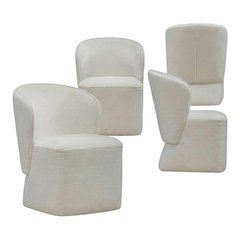 Solid Wood Upholstered Accent Dining Chair with Castors, Eclectic Style, White