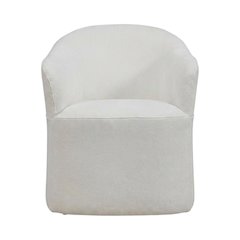 Solid Wood Upholstered Accent Dining Chair with Castors, Eclectic Style, White