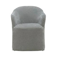 Solid Wood Upholstered Accent Dining Chair with Castors, Eclectic Style, Gray