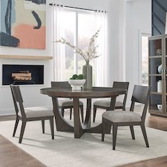 5 Piece Pedestal Table Dining Set with 4 Panel Back Chairs - Satin Espresso