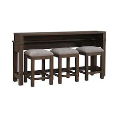 4 Piece Set - Console Bar Table, 3 Stools - Satin Espresso