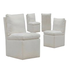 Solid Wood Upholstered Accent Dining Chair with Castors, Eclectic Style, White
