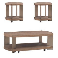 3 Piece Set - Oval Cocktail Table, 2 End Tables - Sandstone & Satin Nickel