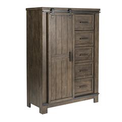 Thornwood Hills Sliding Door Chest in Rock Beaten Brown w/ Saw Cuts