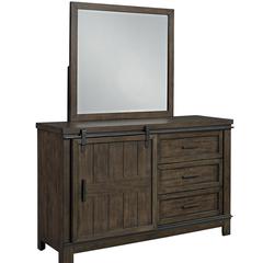 Thornwood Hills Dresser & Mirror in Rock Beaten Brown w/ Saw Cuts