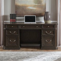 Executive Credenza Desk with Locking File Storage Drawers Home Office