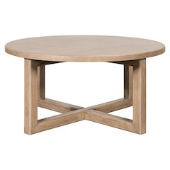 Living Room Round Cocktail Table Center Trestle - Barley Buff Birch Wood