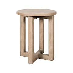 Living Room Round Chairside Table Center Trestle - Barley Buff Birch Wood