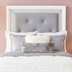 Reflections Twin Upholstered Panel Bed Headboard with Touch Lights - Pearl