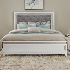 Reflections King Upholstered Panel Bed Headboard with Touch Lights - Pearl