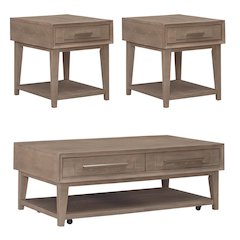 3 Piece Living Room Set, Cocktail Table, 2 Drawer End Tables -Sandstone Oak Wood