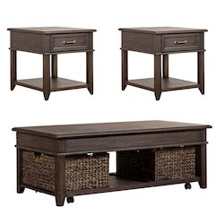 3 Pc Living Room Set - Rectangular Lift Top Cocktail Table, 2 Drawer End Tables