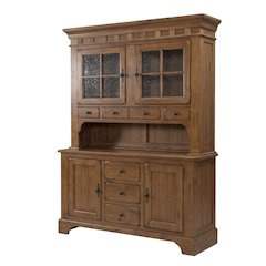 Rustic Oak and Black Hutch & Buffet Set with Traditional Style and Rubberwood