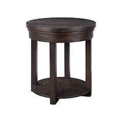 Weston Living Room Round End Table Bottom Storage Shelf - Peppercorn Oak Wood