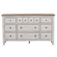 Heartland 9 Drawer Dresser in Antique White w/ Tobacco Top