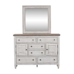 Heartland Dresser & Mirror in Antique White w/ Tobacco Top